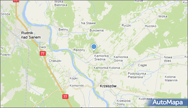 mapa Kamionka Średnia, Kamionka Średnia na mapie Targeo